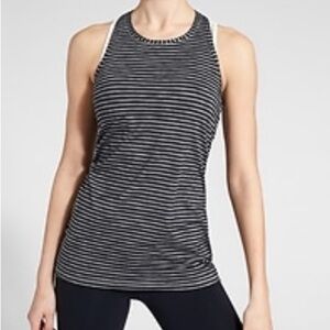 ATHLETA High Neck Heather Stripe Chi Tank Black Sz Large